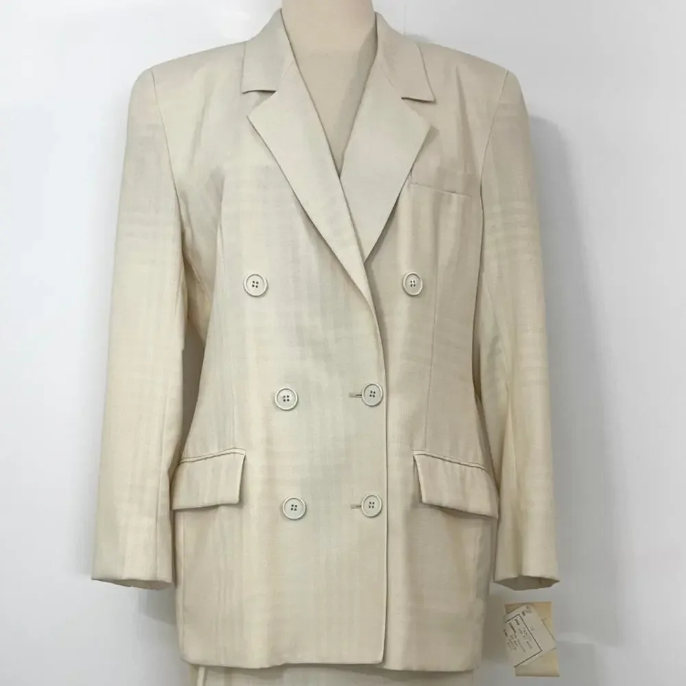 Christian Dior Suit 2pc Double Breasted Blazer and Skirt Cream 12 Vtg w/ Tags